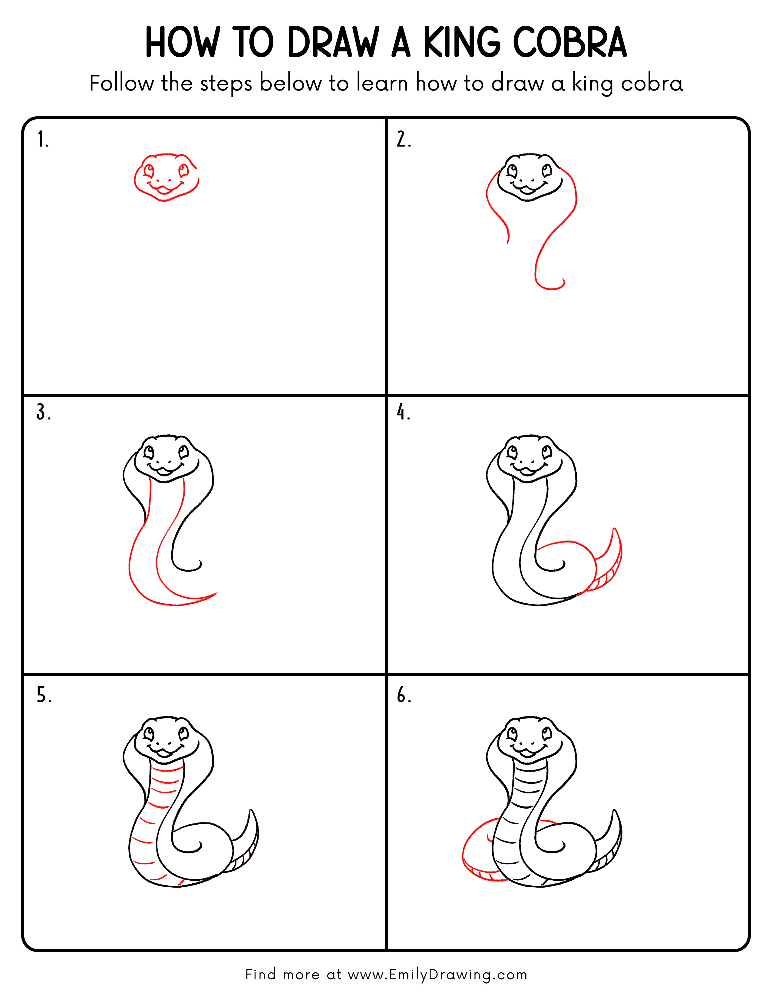 Printable King Cobra Drawing Guide